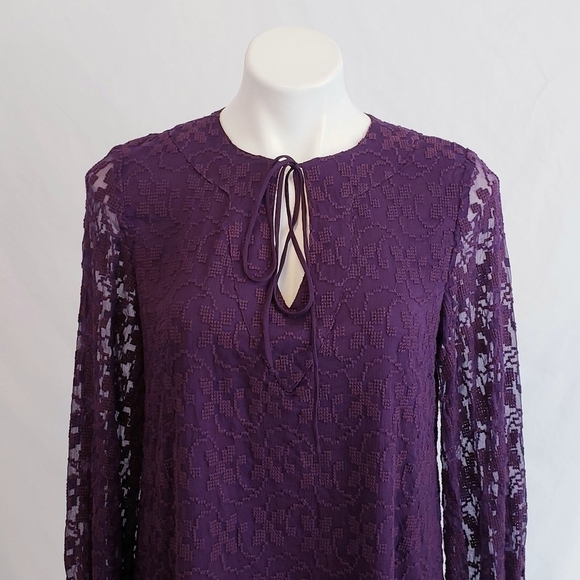 Tt Collection Silk Embroidered Long Sleeve Purple Dress Silk - Picture 2 of 11